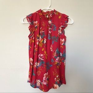 NWOT LOFT Red Floral Sleeveless Blouse Top XXS Petite